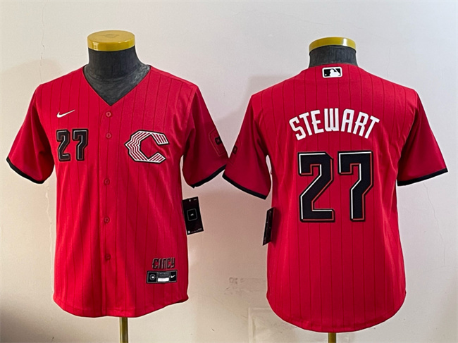 Youth Red Cincinnati Reds #27 Sal Stewart 2026 City Connect Stadium Stitched Baseball Jersey